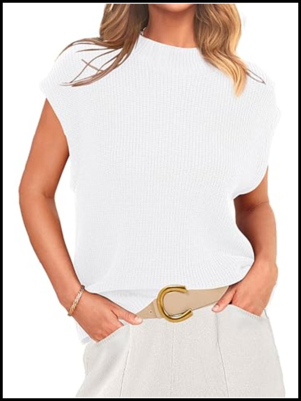 Sleeveless Mock Neck Knit Sweater Vest Top for Women